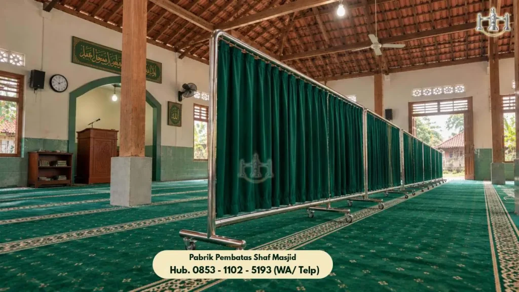Hijab Masjid Stainless Ciledug, Roda Castor Heavy Duty dengan Rem Pengunci Mantap